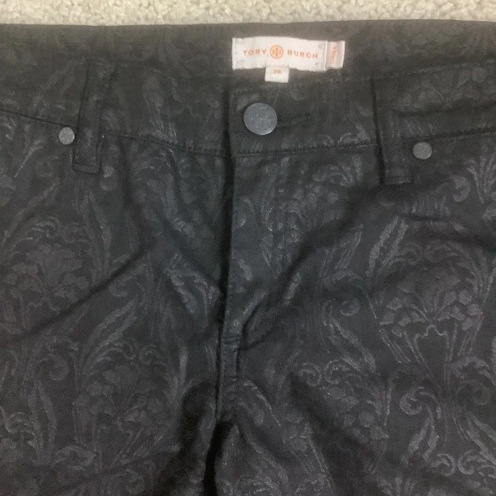 Tory Burch Honour Floral Lattice Jeans Pants‎ Black